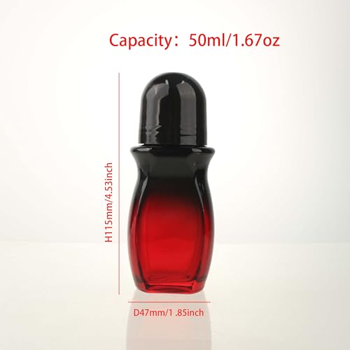 COSIDEA 50ml Refillable Glass Oil Roller Bottles with Red Gradient and Black Caps, Pack of 5