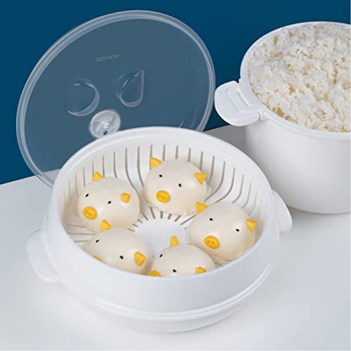 Microwave Steamer with Lid and Tray - 8.4 Inch Plastic Cooker