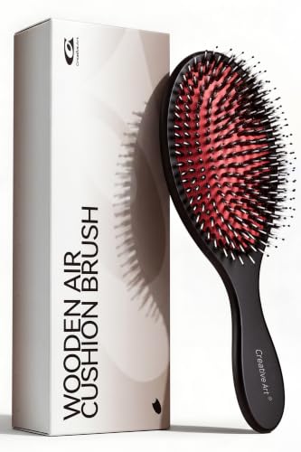 Boar Bristle Hair Brush - Black Natural Wood, Dual-Bristle for Smoothing & Shine