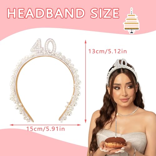 40th Birthday Headband for Women with Pearl - Party Crown & Decor