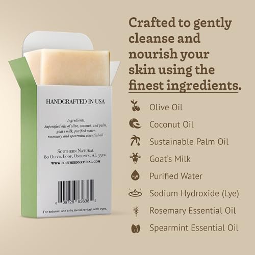 Southern Natural Goat Milk Soap Bar, Rosemary Mint - 2 Pack for Sensitive Skin