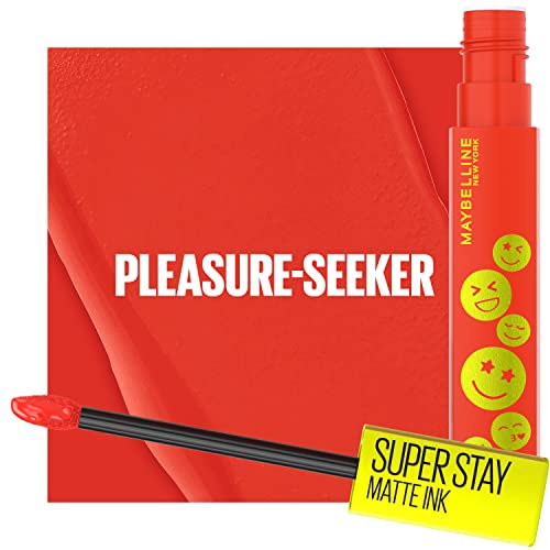 Maybelline Super Stay Matte Ink Liquid Lip Color - Moodmakers Collection, Long Lasting, Transfer Proof, Red, 0.17 Fl Oz, Pleasure Seeker