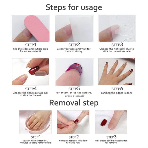 MAGLFELL Handmade Press On Nails Kit - Green Pink Almond - Small Size (10 Pcs)