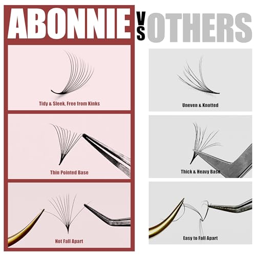 ABONNIE 400 Premium 10D Premade Eyelash Fans 9mm C Curl Volume Extensions