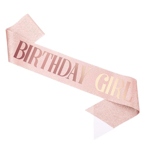 Rose Gold Birthday Sash for Women & Girls - Glitter Satin Sash