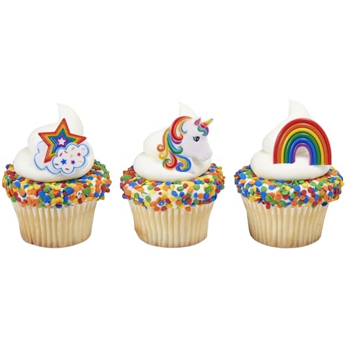 DecoPac Unicorn Cupcake Rings - 24 Magical Food Safe Toppers