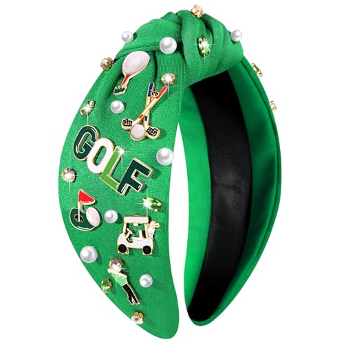 CEALXHENY Pattern C Women's Golf Headband with Rhinestones & Golf Motifs