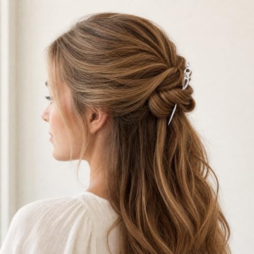 Lawie 14 Pack Vintage Silver Metal Hair Sticks for Bun & Chignon