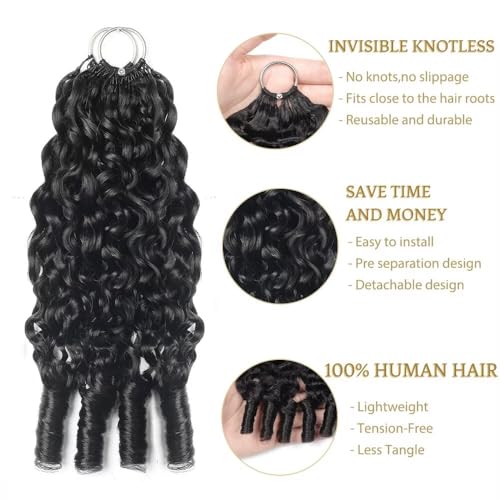 Human Crochet Hair for Black Women Burmese Curly Human Hair Crochet Bundles 20 Inch 50g Pre-Separated Feather Crochet Human Hair Wet and Wavy Invisible Miracle Knots Hair Natural Black