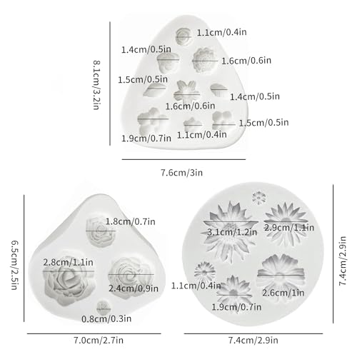 KALAIEN 3-Piece Flower Fondant Cake Mold Set - Daisy & Rose