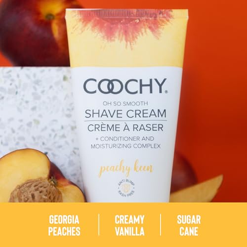 Coochy Shave Cream - Moisturizing Shave Lotion - Gentle Intimate Shaving Cream - For Bikini Area, Underarms, Legs & More - Rash-Free, Hydrating Formula - Peachy Keen, 3.4 oz