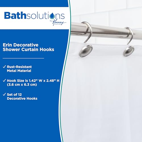 Kenney Decorative Shower Curtain Hooks - Set of 12 Brushed Nickel