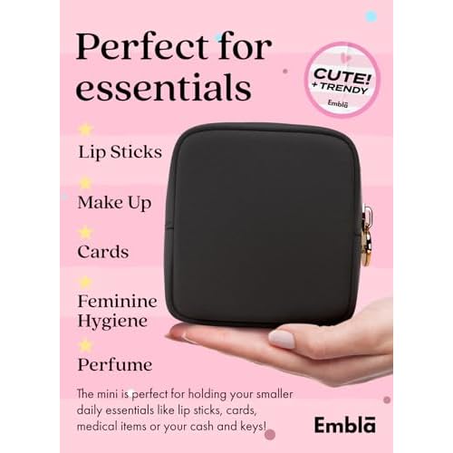 Embla Small Makeup Bag for Purse, Mini Waterproof Nylon Cosmetic Pouch, Durable and Lightweight Travel Toiletry Bag with Smooth Zipper, Black
