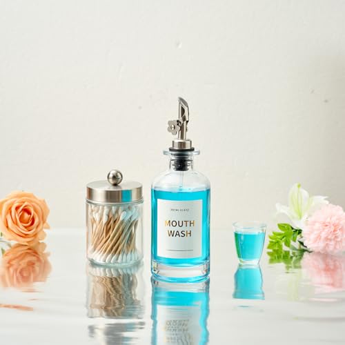 MUVEKA Silver Glass Mouthwash Dispenser Bottle with Auto Spout