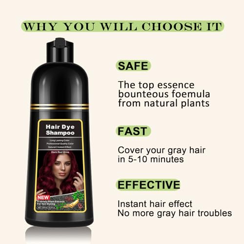Instant Dark Wine Red Hair Dye Shampoo for Gray Hair - 16.9 FL OZ