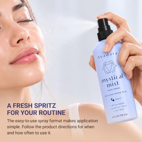 AYADARA Mystical Mist Face Spray with Witch Hazel 4 Fl oz - Hydrating Toner & Facial Mist for Skincare