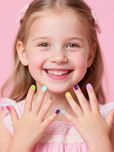 EBANKU Kids Short Glossy Press On Nails Set 576 Pieces, 24 Colors, Matte Finish