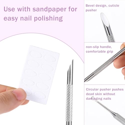 TIESOME Stainless Steel Double-Ended Nail Cuticle Pusher with Sandpaper Sheets - Manicure & Pedicure Tools