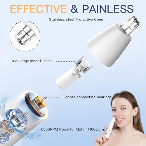 HEBECA Pearl White 2-in-1 Nose & Eyebrow Hair Trimmer - Waterproof Electric Grooming Tool