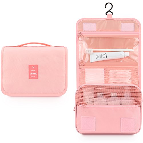 Mossio Large Hanging Toiletry & Makeup Bag - Light Pink Travel Organizer with Hook