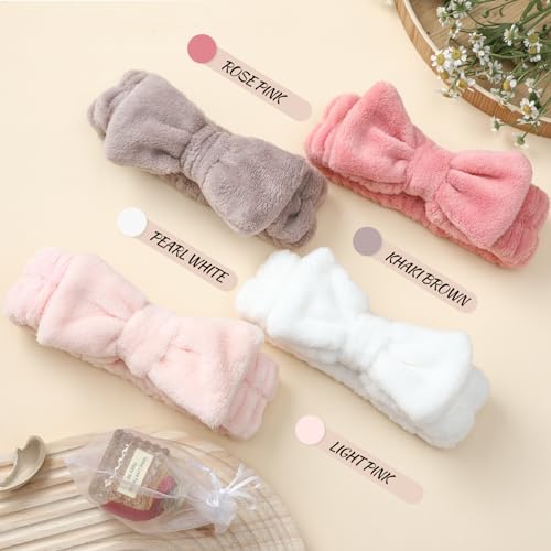 VITEVER 4 Pack Spa Headbands for Makeup & Skincare - Bow Design