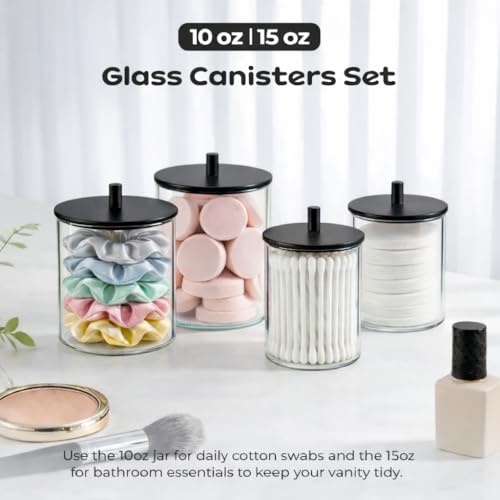 Glass Qtip Holder Dispenser Set - 10oz & 15oz Jars with Wood Lid