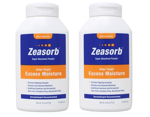 Zeasorb Excess Moisture Absorbing Powder 2.5 Oz Pack of 2 for Skin Protection