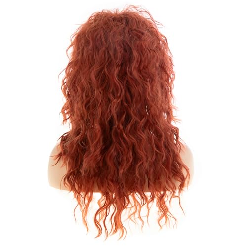 Baruisi Long Curly Wavy Orange Wig with Bangs - Synthetic Heat Resistant