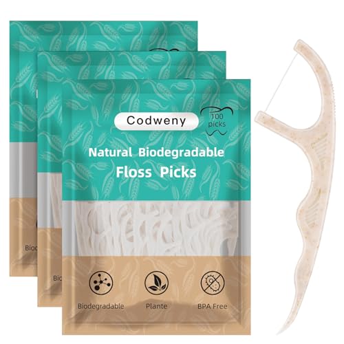 Biodegradable Dental Floss Picks 300 Count - Vegan Plant-Based Eco-Friendly Oral Care for Kids & Adults - Codweny