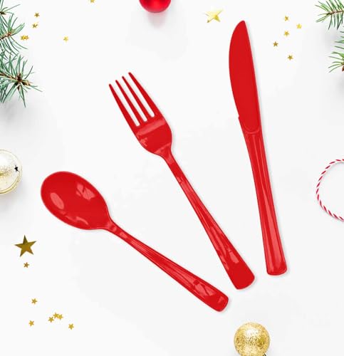 HEIPINIUYE Red Plastic Cutlery Set - 75 Pack for 25 Guests