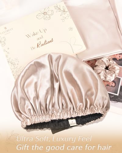 YANIBEST Adjustable Satin Bonnet - Reversible Silk-Feel Hair Wrap, Champagne