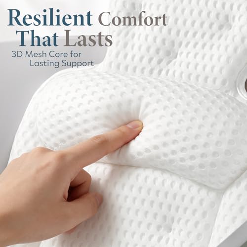 Bath Pillow for Tub - Comfortable White Standard Cushion with 54 Non-Slip Suction Cups