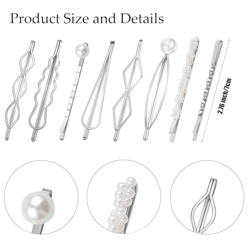 Silver Geometric Hair Pins Set - 16 Dainty Hair Barrettes for Women & Girls