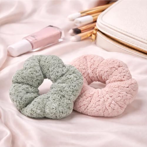 Moogra Beauty Microfiber Hair Scrunchies Set - Nude & Sage Green, Gentle Hold for Long & Thick Hair