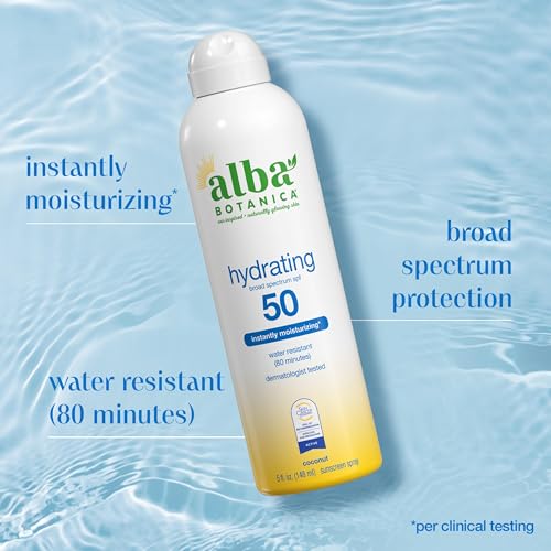 Alba Botanica Hydrating Sunscreen Spray SPF 50 - Water Resistant & Moisturizing, 5 Fl. Oz