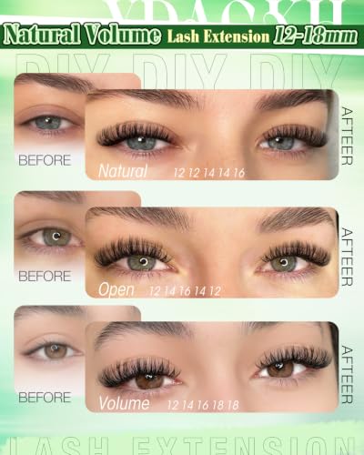 YDAGKH Flora 12-18mm Wispy Natural Cluster Eyelashes - Soft, Fluffy D-Curl Lashes, DIY Volume Extensions, 144 Pcs