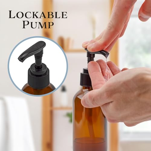 4oz Amber Glass Pump Bottles (4-Pack) - Boston Round Soap Dispenser