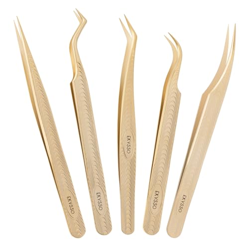 EKYSSO 5-Piece Professional Stainless Steel Lash Extension Tweezer Set