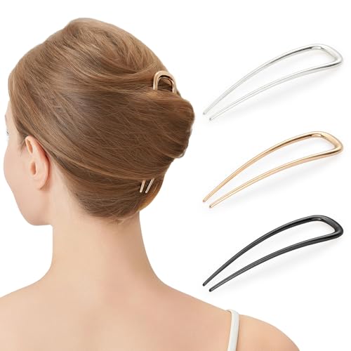 Srevela 3 Pcs U-Shaped Metal French Hair Pins for Buns