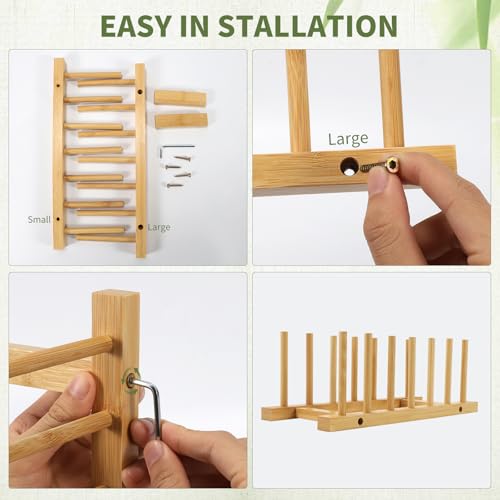 DEBETOOL Bamboo Dish Rack Holder - 2-Pack Vertical Plate Organizer