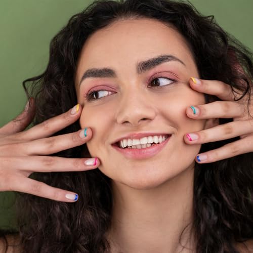 MINGCHUN 4th of July Short Square Blue & White French Press-On Nails with Star Design, 24Pcs - Model A28