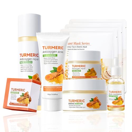 Turmeric Skin Care Set - 9 Pcs with Honey Masks, Soap & More