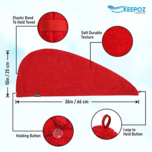 KEEPOZ Hair Towel Wrap - Quick Dry 100% Cotton Turban (Pink+Red, 2 Pcs)