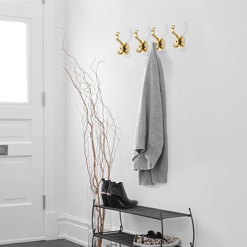 Brushed Gold Zinc Alloy Towel Hooks - Anti-Rust 3 Pack
