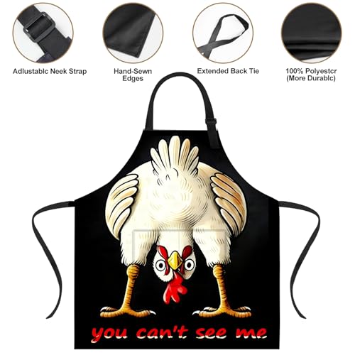 Funny Chicken Sunflower Apron for Men & Women - Adjustable Cooking Apron with Pockets