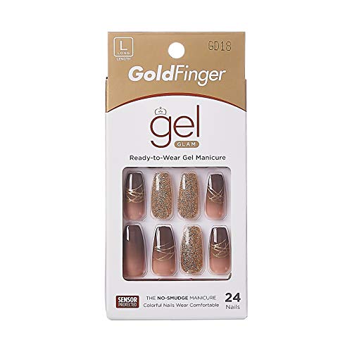 Gold Finger Gel Glam Design Nail GD18 - Fake Nails with Glue & Manicure Stick