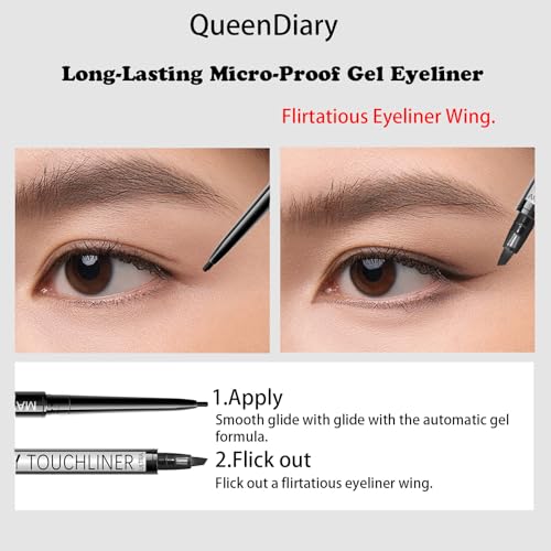 QueenDairy Black Eyeliner Pencil, 0.9mm Ultra Fine Gel, 24HR Wear