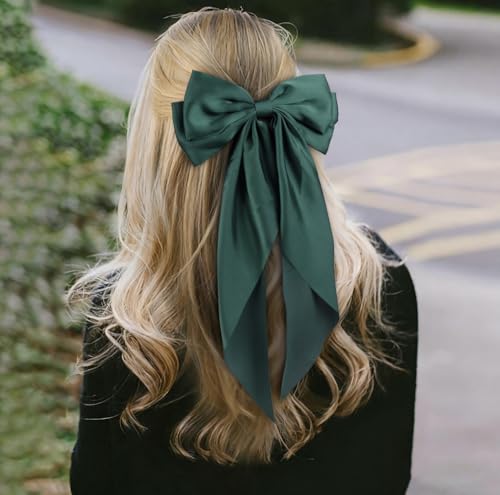 Christmas Hair Bows for Women - Red & Green Big Bow Clips, 2 Pack