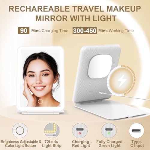Mocado LED Foldable Travel Makeup Mirror - USB Rechargeable (White)
