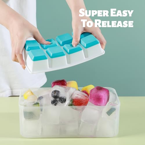 Jrisbo Stackable Silicone Ice Cube Trays with Lid - 2 Pack for Easy Release